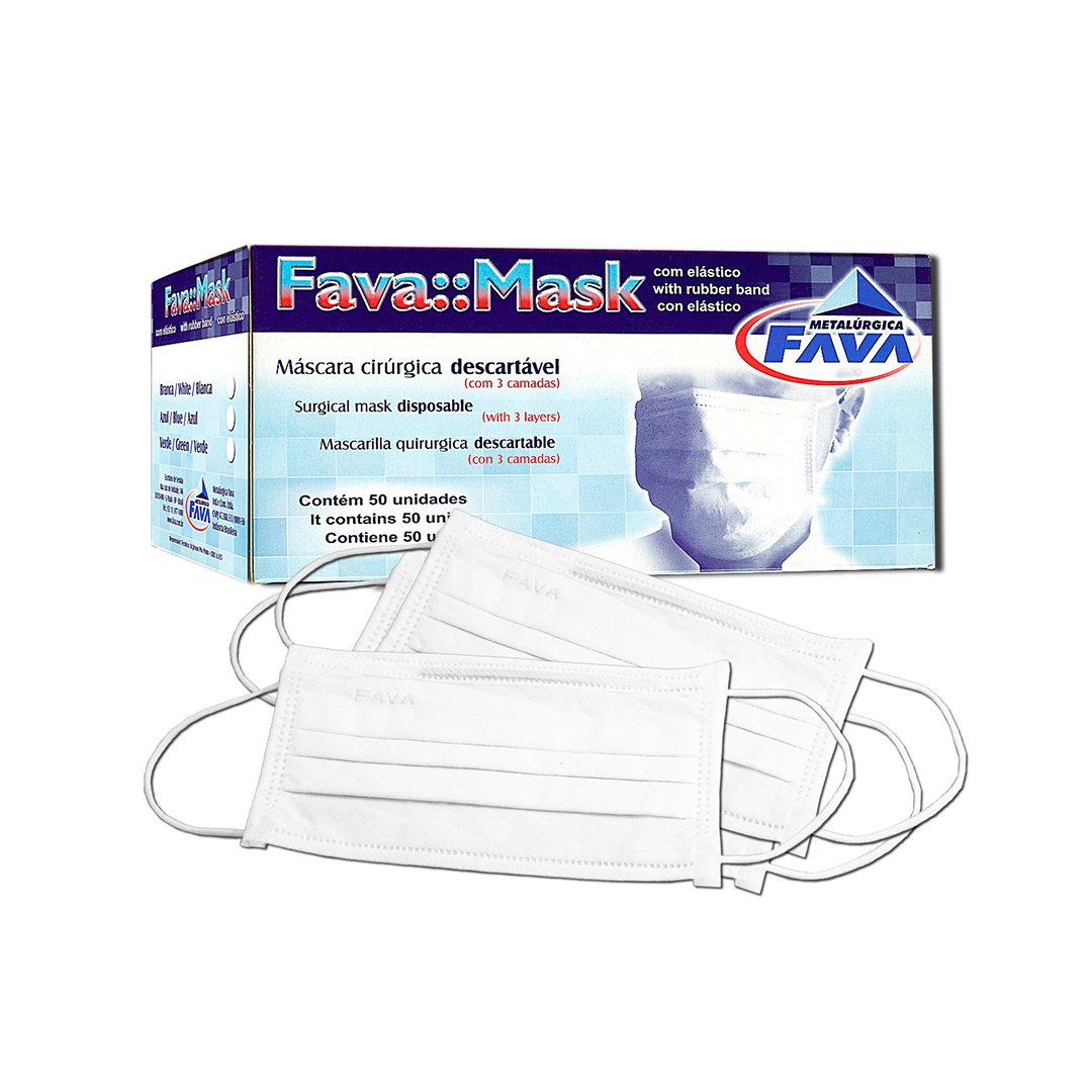 Máscara Cirúrgica Branca com Elástico - C/ 50 UN